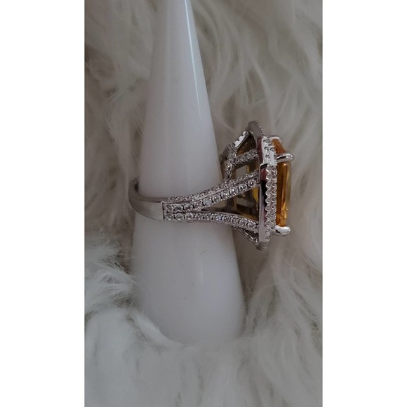 Italo Split Shank Radiant Cut Yellow Double Halo Ring - Picture 9 of 10